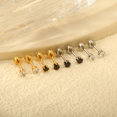 Orecchini A Vite Acciaio Inossidabile Tondo Zirconia Minimalista Ipoallergenico Gioielli Cartilagine Per Donna