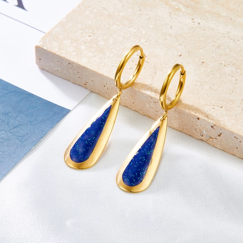 Pendientes De Aro De Acero Inoxidable Chapado En Oro Con Colgantes De Esmalte Corazón Lágrima Joyería Para Mujer