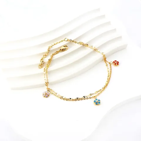 Cavigliera Doppio Strato Acciaio Inossidabile Placcato Oro Smalto Colorato Fiore Libellula Coccinella Gioielli Da Spiaggia Donna