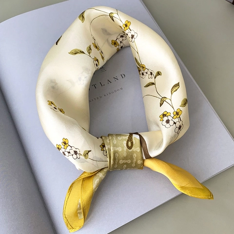 Mulberry Silk Square Scarf For Women Floral Print Decorative Neck Wrap Professional Fashion Elegant Small Silk Foulard