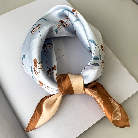 Mulberry Silk Square Scarf For Women Floral Print Decorative Neck Wrap Professional Fashion Elegant Small Silk Foulard