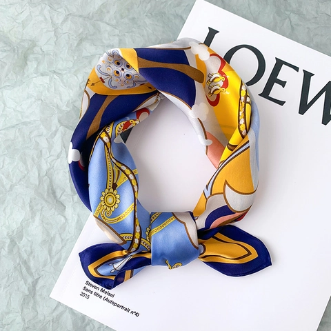 Vintage Mulberry Satin Square Scarf For Women Fashion Printed Artistic Dunhuang Style Decorative Small Neck Satin Wrap