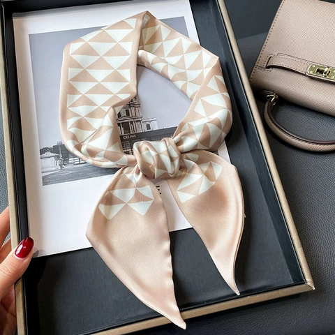 Fashion Geometric Triangle Print Skinny Scarf Polyester Satin Twilly For Handbag Hair Band Neck Tie Decorative Scarf Women
