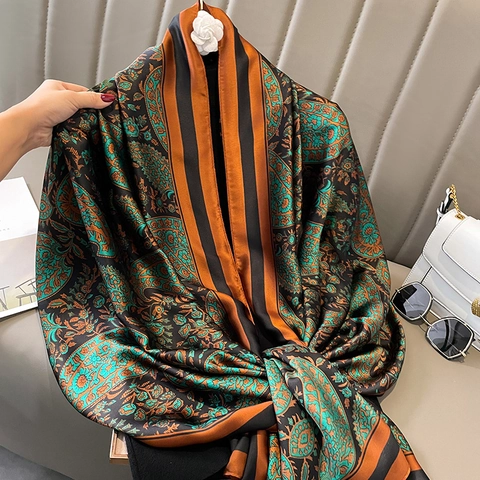 Eleganter KunstSatin Schal Mit Paisley Muster Übergroßer Satin Schultertuch Sonnenschutz Leichter Reise Wickel Für Damen