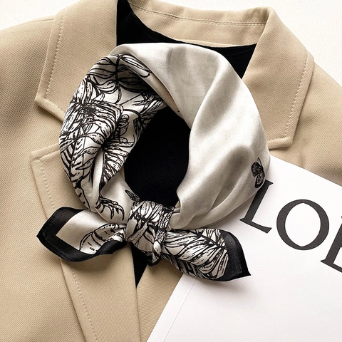 Elegant Mulberry Satin Square Scarf Vintage Damask Print Decorative Neck Head Kerchief For Women Luxury Smooth Wrap