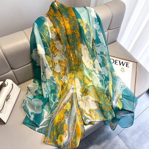 Sciarpa Elegante Con Stampa Floreale Scialle In Chiffon Leggero Protezione Solare Pareo Da Spiaggia Consistenza Morbida E Setosa Accessorio Di Moda Donna
