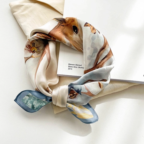 Elegant Mulberry Satin Square Scarf Printed Decorative Neck Kerchief Hair Wrap Fashion Accessory For Women Soft Smooth