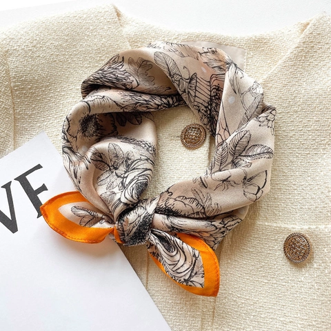 Elegant Mulberry Satin Square Scarf Printed Decorative Neck Kerchief Hair Wrap Fashion Accessory For Women Soft Smooth