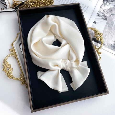 Mulberry Satin Neck Scarf Pure Color Long Skinny Satin Glossy Elegant Formal Professional Office Accessories For Women