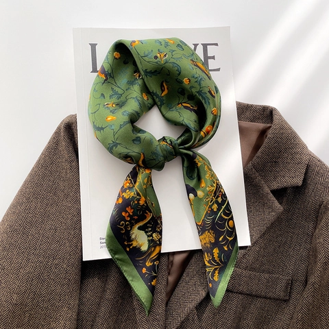 Mulberry Satin Square Scarf Women Vintage Paisley Floral Print Professional Neck Decoration Elegant Satin Hair Wrap