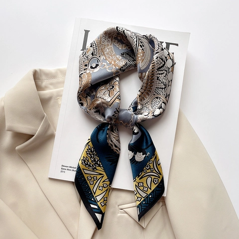 Dames MoerbeiSatijn Vierkante Sjaal Vintage Geprint Sieradenpatroon Zacht Lichtgewicht Mode Accessoire Elegante Sjaal