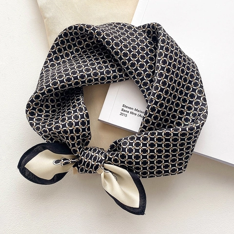 Sciarpa Quadrata In Raso Di Gelso Con Stampa A Catena Geometrica Retro Francese Foulard Professionale Elegante Da Donna