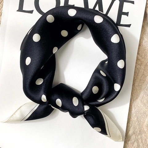 Foulard Quadrato in Seta di Gelso Moda Coreana per Donna Classico Motivo a Pois Elegante Sciarpa Decorativa Piccola