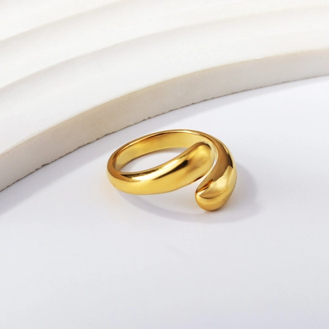Unregelmäßiger Geometrischer Ring Edelstahl 18K Vergoldet Wassertropfen Offen Verstellbar Minimalistischer Schmuck Damen