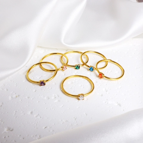 Bunter Zirkon Ring Vergoldeter Edelstahl Minimalistisches Schmal Band Mode Schmuck Für Damen