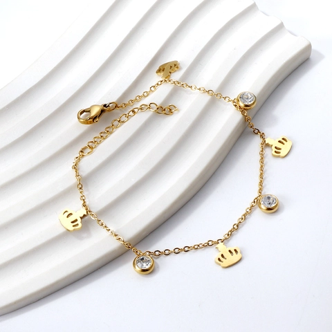 Minimalistisches Edelstahl Vergoldetes Fußkettchen Für Damen Zirkon Anhänger Herz Kreuz Stern Verstellbar Strand Schmuck