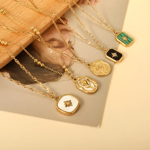 Vintage Roos Tulp Hanger Ketting Verguld Roestvrij Staal Sterrenregen Kunstparelmoer Emaille Retro Sieraden Voor Dames
