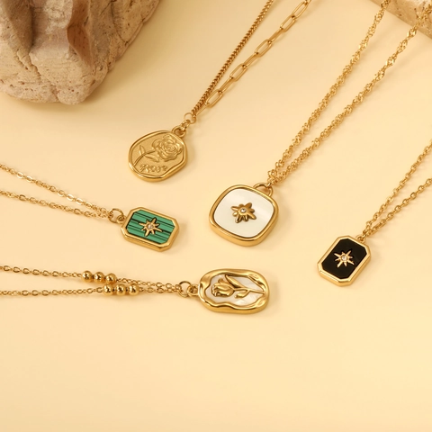 Vintage Roos Tulp Hanger Ketting Verguld Roestvrij Staal Sterrenregen Kunstparelmoer Emaille Retro Sieraden Voor Dames
