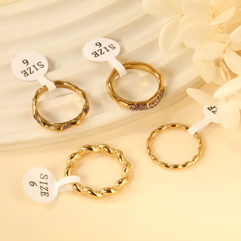 Gevlochten Touw Golf Ring Verguld Roestvrij Staal Paarse Zirkonia Minimalistische Mode Sieraden Voor Vrouwen