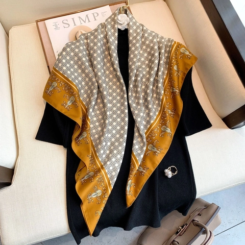 Sciarpa Quadrata Effetto Raso Da Donna Motivo Barocco Retrò Twill Raso Grande Scialle Moda Inverno Caldo Accessorio
