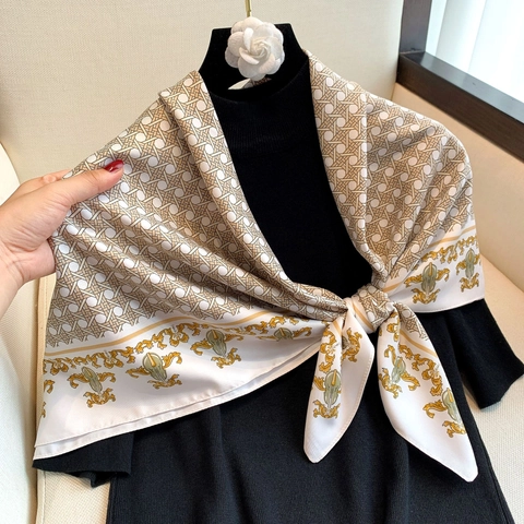 Sciarpa Quadrata Effetto Raso Da Donna Motivo Barocco Retrò Twill Raso Grande Scialle Moda Inverno Caldo Accessorio