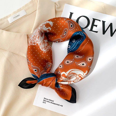 Mulberry Satin Square Scarf Paisley Print Color Block Horse Pattern Soft Satin Head Neck Scarf For Women