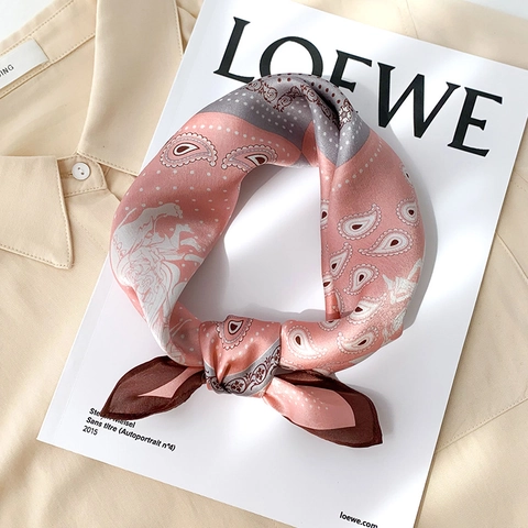 Mulberry Satin Square Scarf Paisley Print Color Block Horse Pattern Soft Satin Head Neck Scarf For Women