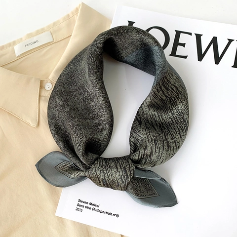 Mulberry Satin Square Scarf Vintage Neckerchief For Women Houndstooth Paisley Splicing Pattern Elegant Satin Neck Tie