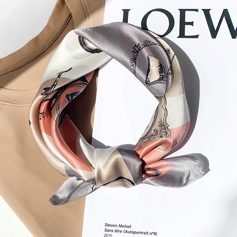 European Vintage Mulberry Silk Square Scarf For Women Luxury Equestrian Print Silk Neck Scarf Decorative Fashion Wrap