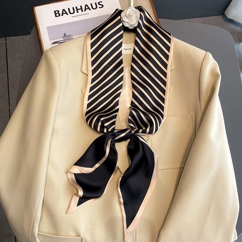 Sciarpa di Raso Stretta a Righe Donna Elegante Fascia per Capelli Nastro per Manico Borsa Cravatta di Moda per Ufficio