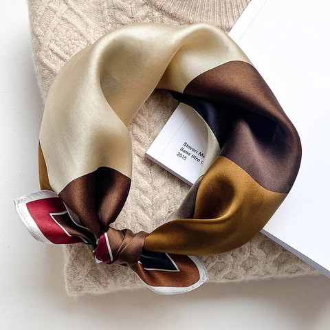 Mulberry Satin Square Scarf Geometric Contrast Color Elegant Satin Decorative Neck Fashion Accessory For Women