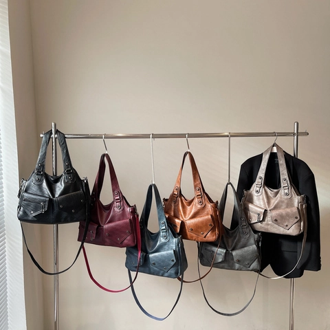 Borsa Tote Retro Grande Capacità Da Donna In Morbida Pelle PU Con Tasche Multiple Borsa A Tracolla Vintage