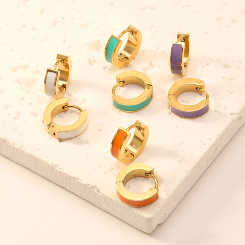 Minimalist Stainless Steel Colorful Enamel Hoop Earrings For Women Gold Plated Geometric Huggie Earrings Jewelry Gift