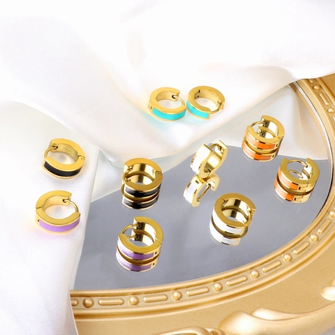 Minimalist Stainless Steel Colorful Enamel Hoop Earrings For Women Gold Plated Geometric Huggie Earrings Jewelry Gift