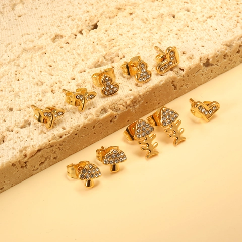 Boucles d'Oreilles Clous Minimalistes En Acier Inoxydable Avec Zircone Pour Femme Forme De Queue De Baleine Cœur Calebasse Champignon Arête De Poisson Bijoux