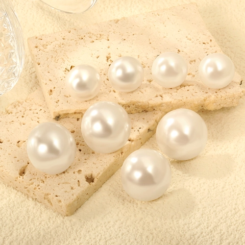Minimalist Artificial Pearl Stud Earrings Stainless Steel Gold Plated Hollow Steel Ball Fashion Jewelry For Women