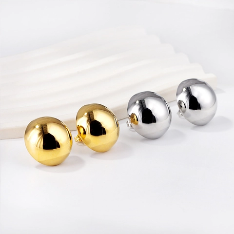 Minimalist Geometric Dome Stud Earrings For Women Stainless Steel 18K Gold Plated High Polish Mirror Finish