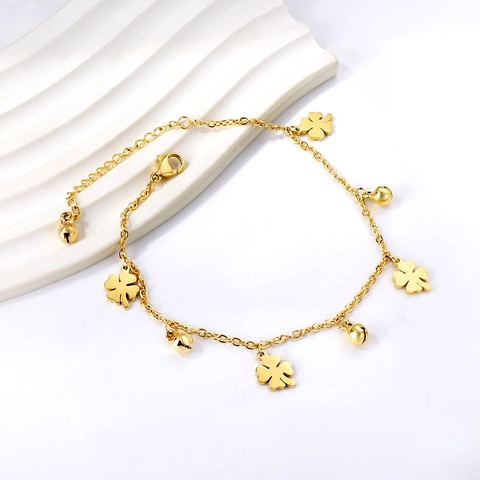 Tobillera Para Mujer De Acero Inoxidable Chapado En Oro Boho Playa Margaritas Trébol Corazón Campana Ajustable