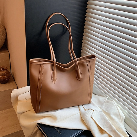 Borsa Tote In Pelle PU Minimalista Grande Capacità Borsa A Spalla Pendolare Cuciture Verticali Chiusura A Cerniera Donna