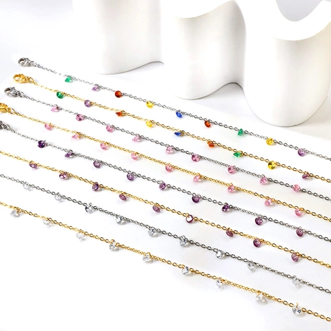 Stainless Steel Multi-color Zirconia Anklet 18K Gold Plated Minimalist Beach Foot Chain Jewelry For Women