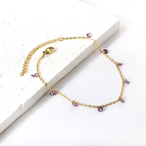 Cavigliera In Acciaio Inossidabile Con Ciondoli Geometrici In Zircone Colorato Catena Regolabile Placcata Oro Donna