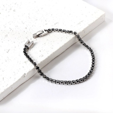 Bracciale Tennis Acciaio Inossidabile Zirconia Cubica Taglio Tondo Incastonatura Griffe Gioielli Hip Hop Donne Ragazze
