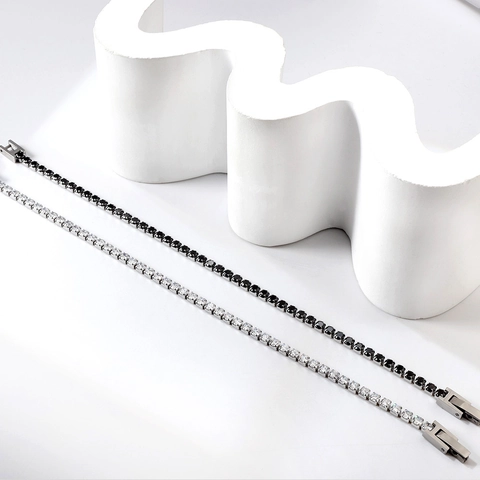 Bracciale Tennis Acciaio Inossidabile Zirconia Cubica Taglio Tondo Incastonatura Griffe Gioielli Hip Hop Donne Ragazze