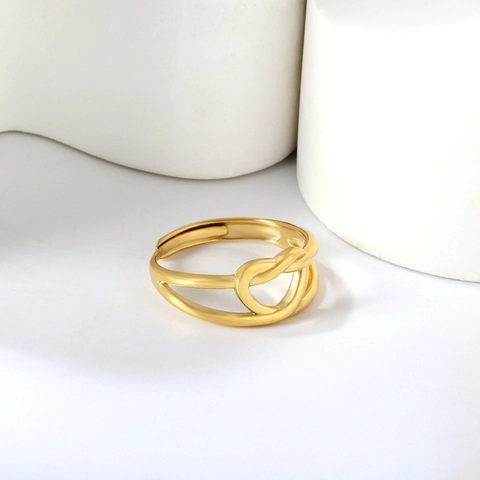 Anello Aperto in Acciaio Inossidabile da Donna Placcato Oro 18K Nodo a Cuore Smalto Ondulato Regolabile Gioielli di Moda