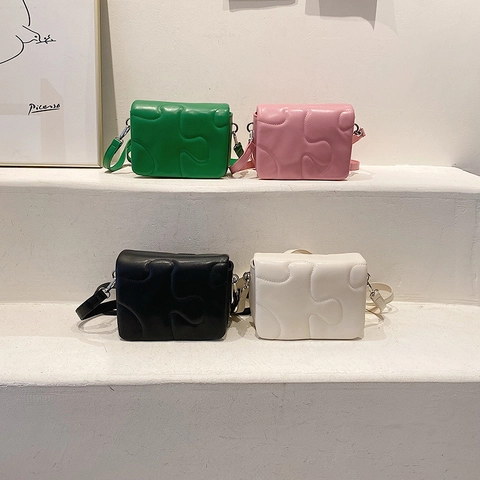 Bolso Bandolera Pequeño Cuadrado De Cuero PU Acolchado Con Rompecabezas Para Mujer Correa Ajustable Color Sólido Bolso De Hombro