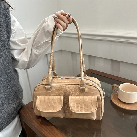 Borsa Sottobraccio In Pelle PU Con Motivo A Coccodrillo Vintage Con Doppie Tasche Frontali Borsa A Spalla Chic Urbana Per Donne