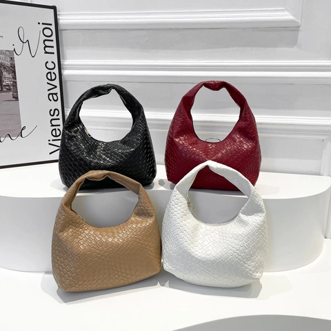 Borsa Hobo in Pelle PU Intrecciata da Donna Borsa Sottobraccio alla Moda Borsa a Mano Chic a Forma di Raviolo con Manico a Nodo