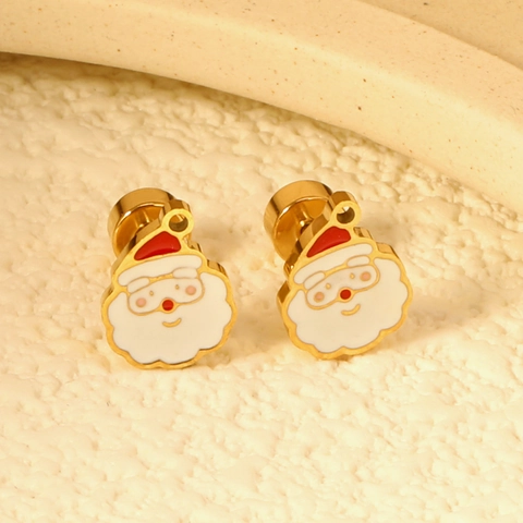 Christmas Santa Claus Snowman Stud Hoop Earrings Stainless Steel Gold Plated Enamel Fashion Holiday Jewelry For Women