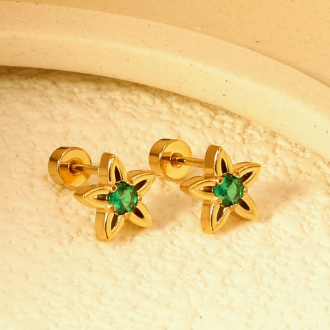 Orecchini A Lobo A Stella In Acciaio Inossidabile Con Zircone Verde Placcato Oro Gioielli Minimalisti Con Chiusura A Vite