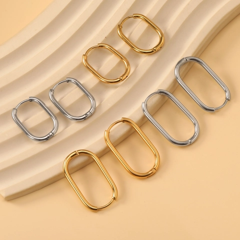 Oval Hoop Earrings Stainless Steel 18K Gold Plated Geometric Minimalist Fashion Jewelry For Women